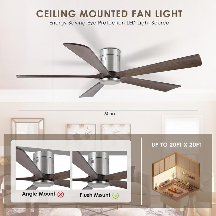 60 in. Ceiling Fans without Lights, Flush Mount Reversible Ceiling Fan NO Light for Indoor Bedroom, Outdoor Backyard Covered Ceiling Fan -51-ErisView