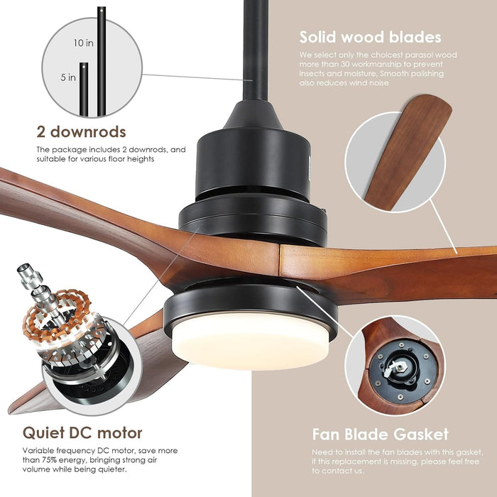 60 in. Ceiling Fans without Lights, Flush Mount Reversible Ceiling Fan NO Light for Indoor Bedroom, Outdoor Backyard Covered Ceiling Fan -58-ErisView