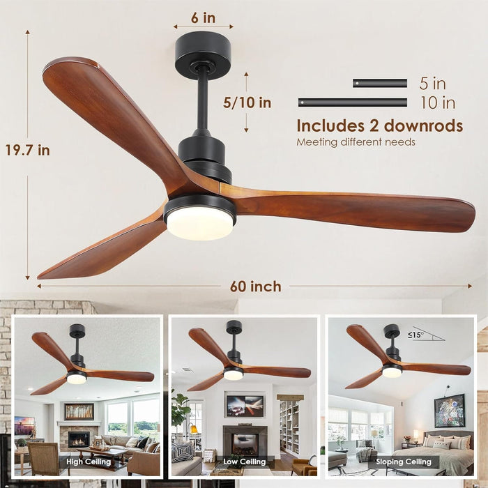 60 in. Ceiling Fans without Lights, Flush Mount Reversible Ceiling Fan NO Light for Indoor Bedroom, Outdoor Backyard Covered Ceiling Fan -59-ErisView