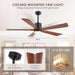 60 in. Ceiling Fans without Lights, Flush Mount Reversible Ceiling Fan NO Light for Indoor Bedroom, Outdoor Backyard Covered Ceiling Fan -75-ErisView