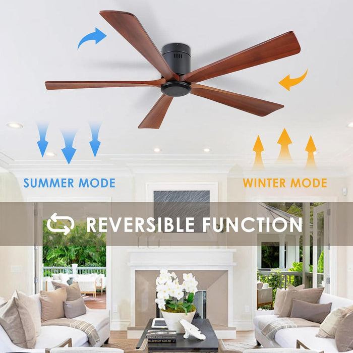 60 in. Ceiling Fans without Lights, Flush Mount Reversible Ceiling Fan NO Light for Indoor Bedroom, Outdoor Backyard Covered Ceiling Fan -80-ErisView