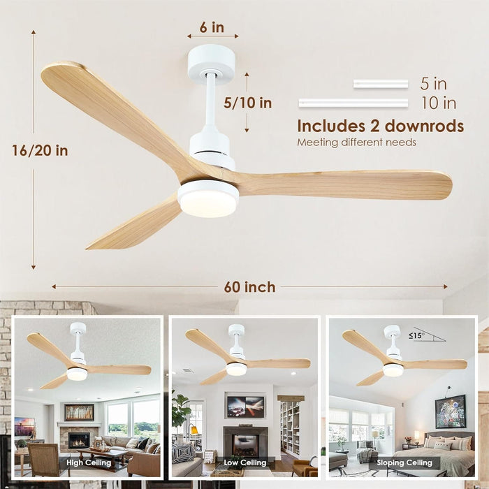 60 in. Ceiling Fans without Lights, Flush Mount Reversible Ceiling Fan NO Light for Indoor Bedroom, Outdoor Backyard Covered Ceiling Fan -92-ErisView