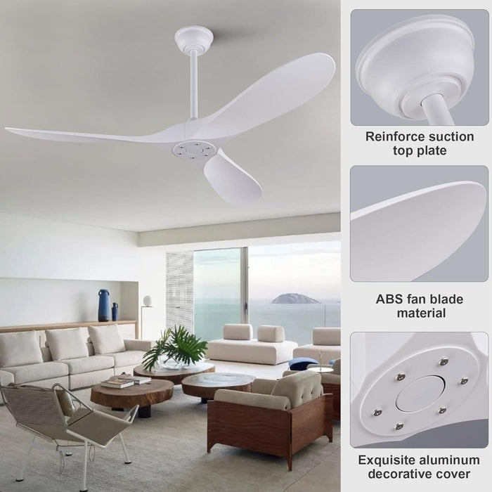 60 in. Ceiling Fans without Lights, White Ceiling Fan with Remote, Quiet Reversible Ceiling Fans for Patio Living Room Bedroom-3-ErisView
