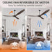 60 in. Ceiling Fans without Lights, Wood Ceiling Fan NO Light with Remote Wall Switch, Indoor Outdoor Fan for Bedroom Living Room Patio Porch-17-ErisView