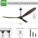 60 in. Ceiling Fans without Lights, Wood Ceiling Fan NO Light with Remote Wall Switch, Indoor Outdoor Fan for Bedroom Living Room Patio Porch-18-ErisView