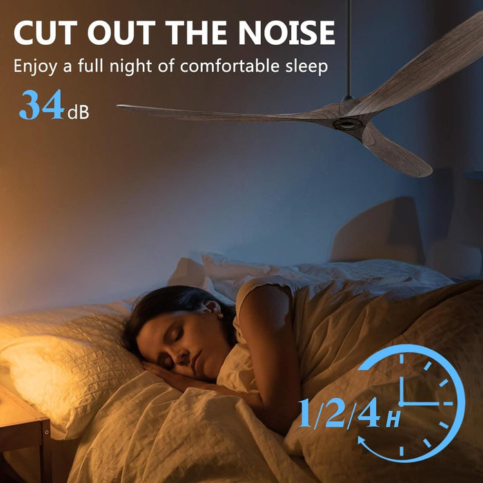 60 in. Ceiling Fans without Lights, Wood Ceiling Fan NO Light with Remote Wall Switch, Indoor Outdoor Fan for Bedroom Living Room Patio Porch-19-ErisView