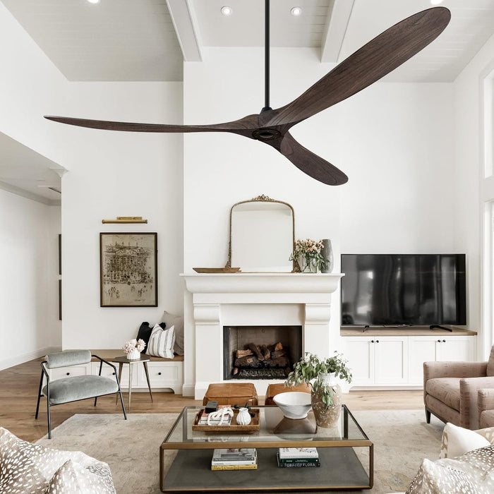 60 in. Ceiling Fans without Lights, Wood Ceiling Fan NO Light with Remote Wall Switch, Indoor Outdoor Fan for Bedroom Living Room Patio Porch-20-ErisView