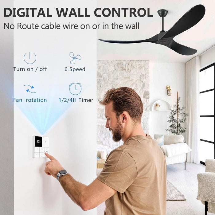 60 in. Ceiling Fans without Lights, Wood Ceiling Fan NO Light with Remote Wall Switch, Indoor Outdoor Fan for Bedroom Living Room Patio Porch-22-ErisView