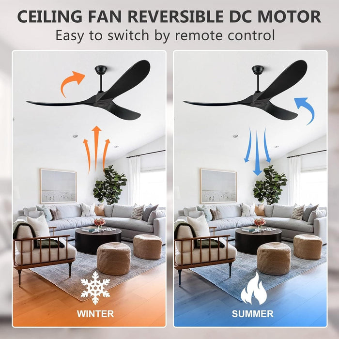 60 in. Ceiling Fans without Lights, Wood Ceiling Fan NO Light with Remote Wall Switch, Indoor Outdoor Fan for Bedroom Living Room Patio Porch-23-ErisView