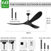 60 in. Ceiling Fans without Lights, Wood Ceiling Fan NO Light with Remote Wall Switch, Indoor Outdoor Fan for Bedroom Living Room Patio Porch-25-ErisView