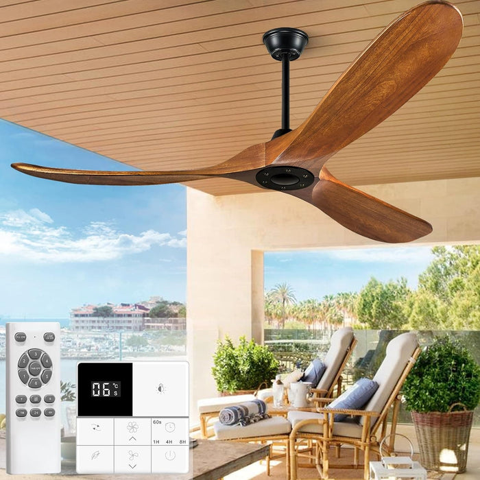 60 in. Ceiling Fans without Lights, Wood Ceiling Fan NO Light with Remote Wall Switch, Indoor Outdoor Fan for Bedroom Living Room Patio Porch-27-ErisView