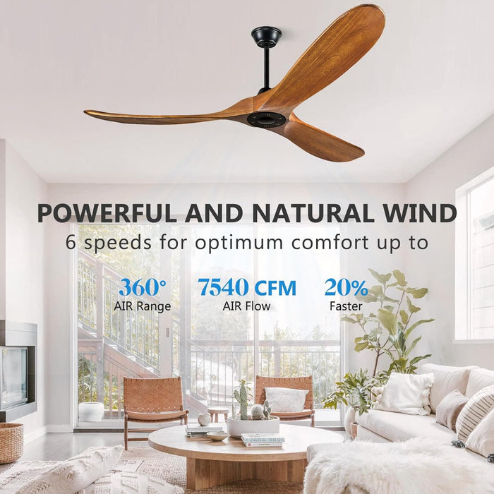 60 in. Ceiling Fans without Lights, Wood Ceiling Fan NO Light with Remote Wall Switch, Indoor Outdoor Fan for Bedroom Living Room Patio Porch-29-ErisView