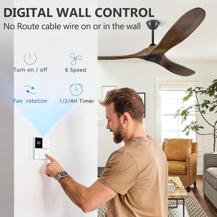 60 in. Ceiling Fans without Lights, Wood Ceiling Fan NO Light with Remote Wall Switch, Indoor Outdoor Fan for Bedroom Living Room Patio Porch-2-ErisView