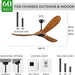 60 in. Ceiling Fans without Lights, Wood Ceiling Fan NO Light with Remote Wall Switch, Indoor Outdoor Fan for Bedroom Living Room Patio Porch-30-ErisView