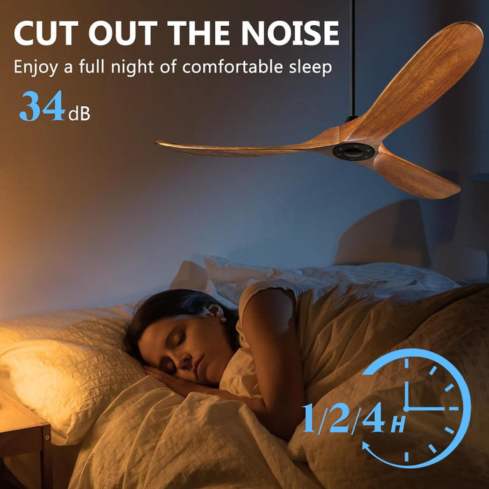 60 in. Ceiling Fans without Lights, Wood Ceiling Fan NO Light with Remote Wall Switch, Indoor Outdoor Fan for Bedroom Living Room Patio Porch-31-ErisView