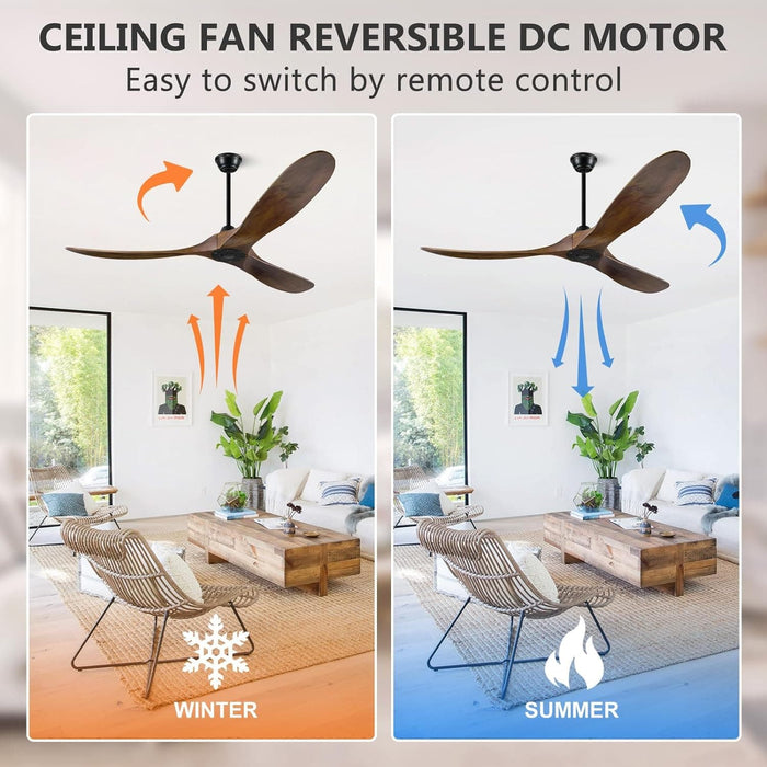 60 in. Ceiling Fans without Lights, Wood Ceiling Fan NO Light with Remote Wall Switch, Indoor Outdoor Fan for Bedroom Living Room Patio Porch-3-ErisView