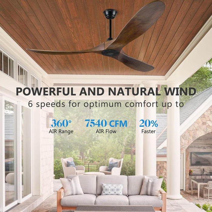60 in. Ceiling Fans without Lights, Wood Ceiling Fan NO Light with Remote Wall Switch, Indoor Outdoor Fan for Bedroom Living Room Patio Porch-4-ErisView