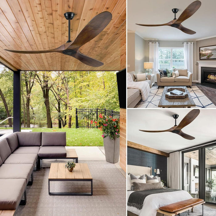 60 in. Ceiling Fans without Lights, Wood Ceiling Fan NO Light with Remote Wall Switch, Indoor Outdoor Fan for Bedroom Living Room Patio Porch-5-ErisView