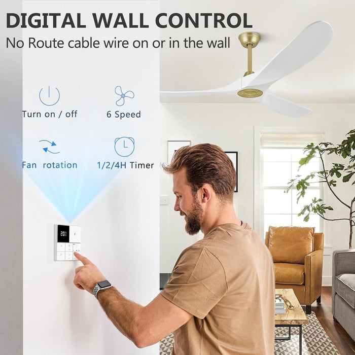 60 in. Ceiling Fans without Lights, Wood Ceiling Fan NO Light with Remote Wall Switch, Indoor Outdoor Fan for Bedroom Living Room Patio Porch-9-ErisView