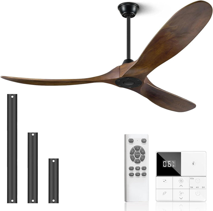 60 in. Ceiling Fans without Lights, Wood Ceiling Fan NO Light with Remote Wall Switch, Indoor Outdoor Fan for Bedroom Living Room Patio Porch-1-ErisView