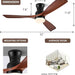 60 in. Dark Walnut Flush Mount Ceiling Fan with Lights and Remote, Low Profile Ceiling Fan for Patios, Hugger Ceiling Fans, Reversible Silent Ceiling Fan -12-ErisView