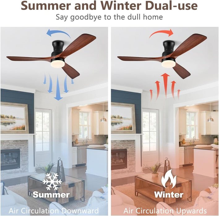 60 in. Dark Walnut Flush Mount Ceiling Fan with Lights and Remote, Low Profile Ceiling Fan for Patios, Hugger Ceiling Fans, Reversible Silent Ceiling Fan -4-ErisView