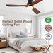 60 in. Dark Walnut Flush Mount Ceiling Fan with Lights and Remote, Low Profile Ceiling Fan for Patios, Hugger Ceiling Fans, Reversible Silent Ceiling Fan -5-ErisView