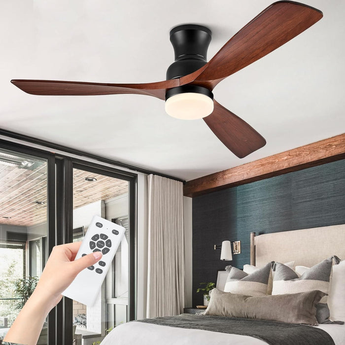 60 in. Dark Walnut Flush Mount Ceiling Fan with Lights and Remote, Low Profile Ceiling Fan for Patios, Hugger Ceiling Fans, Reversible Silent Ceiling Fan -9-ErisView