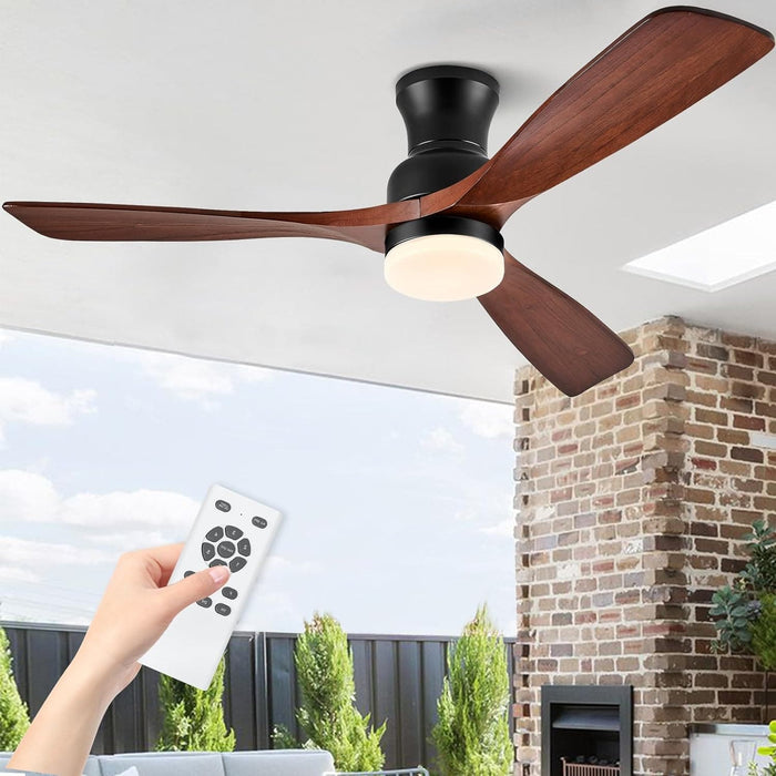 60 in. Dark Walnut Flush Mount Ceiling Fan with Lights and Remote, Low Profile Ceiling Fan for Patios, Hugger Ceiling Fans, Reversible Silent Ceiling Fan -1-ErisView