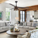60 in. Farmhouse Downrod Mount Ceiling Fan with Light Kit and Remote Control, Large Reversible Brown Ceiling Fan with Rattan Cage for Living Room-ErisView