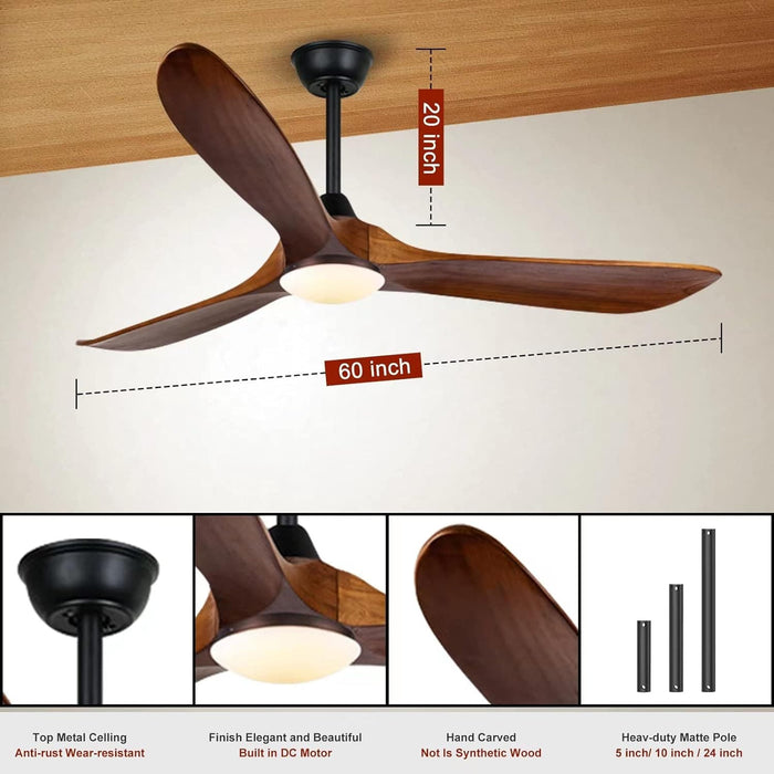 60 in. Farmhouse Rustic Ceiling Fans with Lights, 3 Blades Wood Ceiling Fan for Sloped Ceiling, Large Commercial Ceiling Fan for Patio Porch Gazebo-5-ErisView