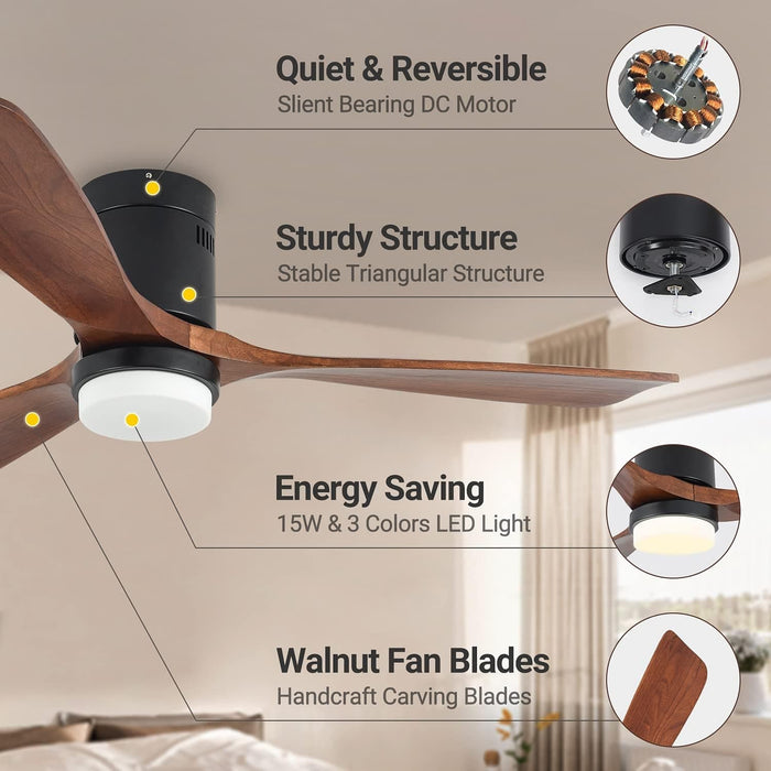 60 in. Farmhouse Wood Ceiling Fan with Remote, Bedroom Ceiling Fans with Lights, 3 Reversible Quiet Ceiling Fans for Patios Bedroom Living Room-13-ErisView