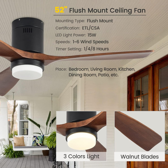 60 in. Farmhouse Wood Ceiling Fan with Remote, Bedroom Ceiling Fans with Lights, 3 Reversible Quiet Ceiling Fans for Patios Bedroom Living Room-14-ErisView