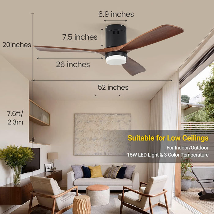60 in. Farmhouse Wood Ceiling Fan with Remote, Bedroom Ceiling Fans with Lights, 3 Reversible Quiet Ceiling Fans for Patios Bedroom Living Room-17-ErisView