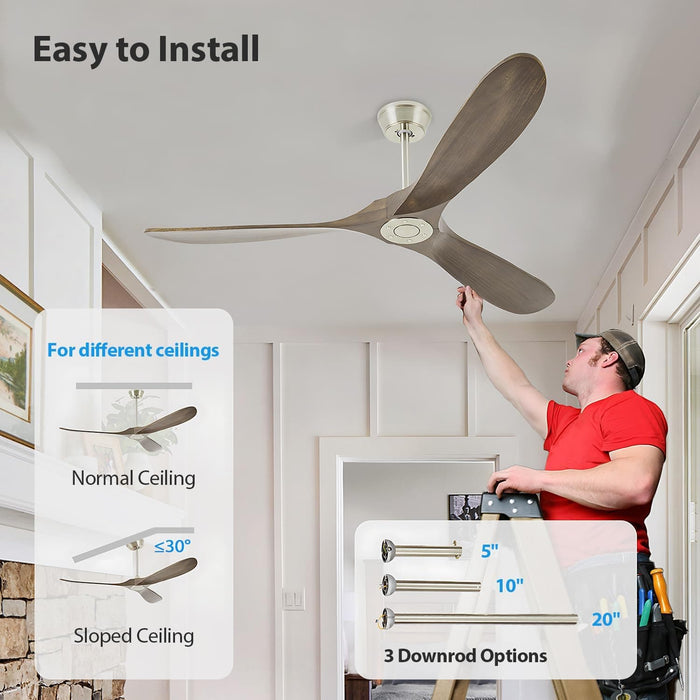 60 in. Farmhouse Wood Ceiling Fan with Remote, Bedroom Ceiling Fans with Lights, 3 Reversible Quiet Ceiling Fans for Patios Bedroom Living Room-23-ErisView