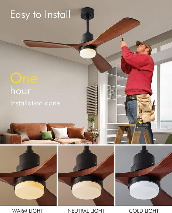 60 in. Farmhouse Wood Ceiling Fan with Remote, Bedroom Ceiling Fans with Lights, 3 Reversible Quiet Ceiling Fans for Patios Bedroom Living Room-4-ErisView