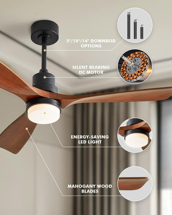 60 in. Farmhouse Wood Ceiling Fan with Remote, Bedroom Ceiling Fans with Lights, 3 Reversible Quiet Ceiling Fans for Patios Bedroom Living Room-5-ErisView