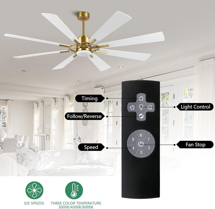 60 in. Gold and Black Ceiling Fan with Lights and Remote, Wood Reversible DC Ceiling Fan, Indoor Modern Ceiling Fan for Kitchen Bedroom Living Room -28-ErisView