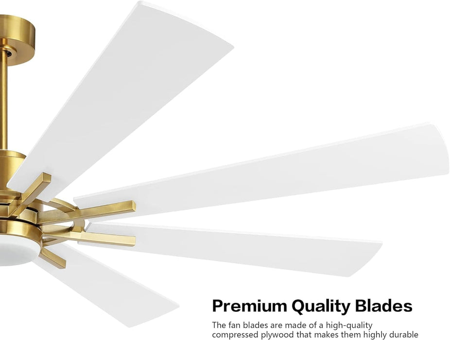 60 in. Gold and Black Ceiling Fan with Lights and Remote, Wood Reversible DC Ceiling Fan, Indoor Modern Ceiling Fan for Kitchen Bedroom Living Room -30-ErisView