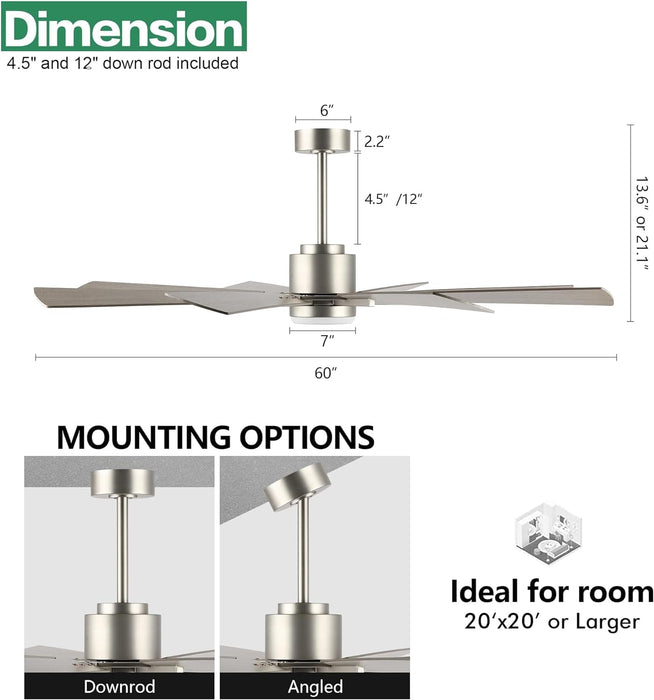 60 in. Gold and Black Ceiling Fan with Lights and Remote, Wood Reversible DC Ceiling Fan, Indoor Modern Ceiling Fan for Kitchen Bedroom Living Room -36-ErisView