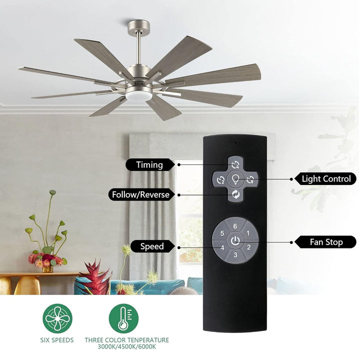 60 in. Gold and Black Ceiling Fan with Lights and Remote, Wood Reversible DC Ceiling Fan, Indoor Modern Ceiling Fan for Kitchen Bedroom Living Room -37-ErisView