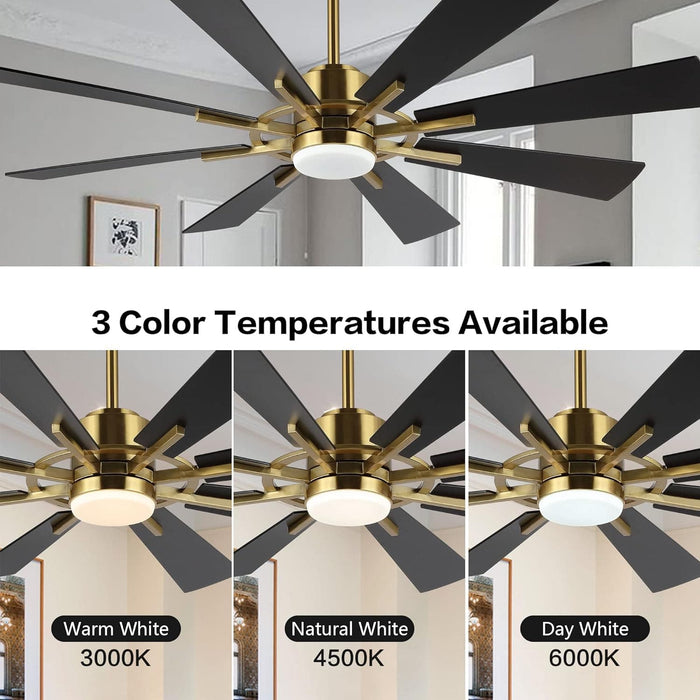 60 in. Gold and Black Ceiling Fan with Lights and Remote, Wood Reversible DC Ceiling Fan, Indoor Modern Ceiling Fan for Kitchen Bedroom Living Room -5-ErisView