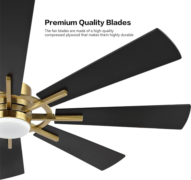 60 in. Gold and Black Ceiling Fan with Lights and Remote, Wood Reversible DC Ceiling Fan, Indoor Modern Ceiling Fan for Kitchen Bedroom Living Room -6-ErisView