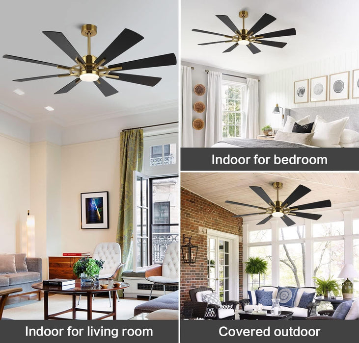 60 in. Gold and Black Ceiling Fan with Lights and Remote, Wood Reversible DC Ceiling Fan, Indoor Modern Ceiling Fan for Kitchen Bedroom Living Room -7-ErisView