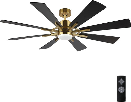 60 in. Gold and Black Ceiling Fan with Lights and Remote, Wood Reversible DC Ceiling Fan, Indoor Modern Ceiling Fan for Kitchen Bedroom Living Room -1-ErisView