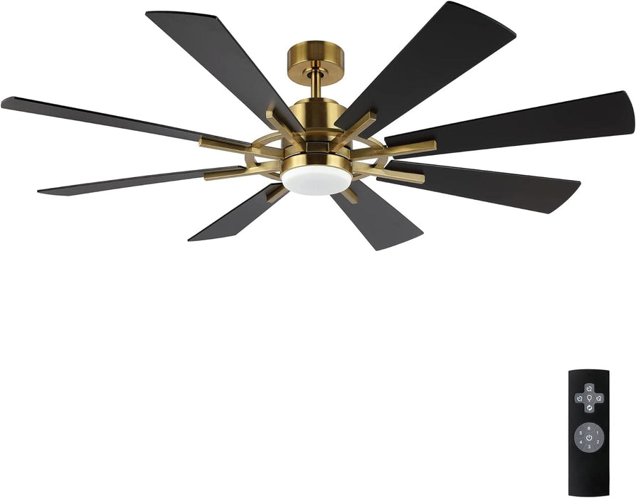 60 in. Gold and Black Ceiling Fan with Lights and Remote, Wood Reversible DC Ceiling Fan, Indoor Modern Ceiling Fan for Kitchen Bedroom Living Room -1-ErisView
