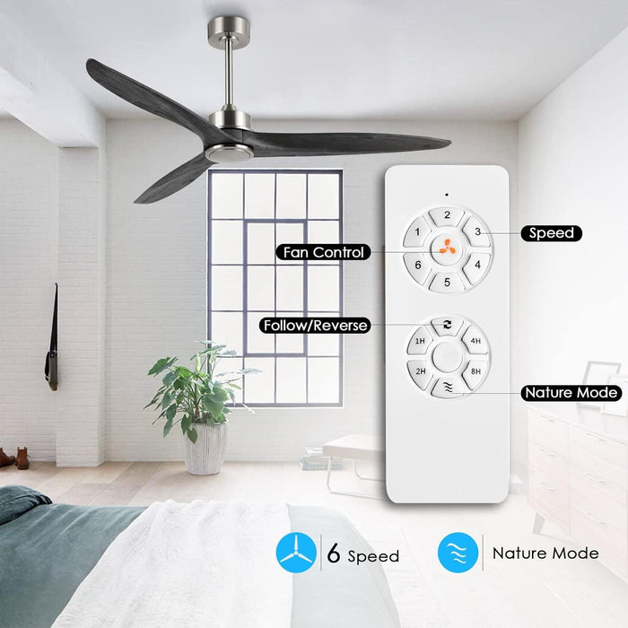 60 in. Gray Ceiling Fans without Lights, Wood Reversible Quiet Ceiling Fans NO Light with Remote, Brushed Nickel Ceiling Fan-2-ErisView