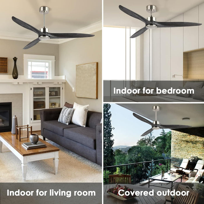 60 in. Gray Ceiling Fans without Lights, Wood Reversible Quiet Ceiling Fans NO Light with Remote, Brushed Nickel Ceiling Fan-7-ErisView