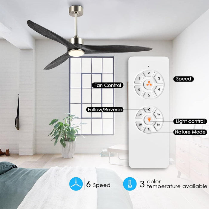 60 in. Gray Ceiling Fans without Lights, Wood Reversible Quiet Ceiling Fans NO Light with Remote, Brushed Nickel Ceiling Fan-9-ErisView