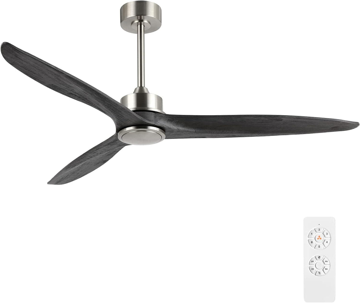 60 in. Gray Ceiling Fans without Lights, Wood Reversible Quiet Ceiling Fans NO Light with Remote, Brushed Nickel Ceiling Fan-1-ErisView